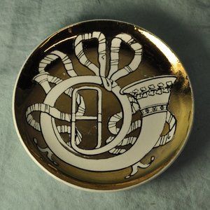 french horn vintage Musicalia Bonwit Teller plates gold coaster (w1177)